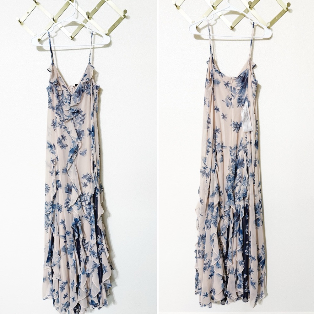 NWT BCBG Maxazria Floral Divine Peach Bloom Godet Ruffle Maxi Gown Dress 10 - Picture 4 of 9